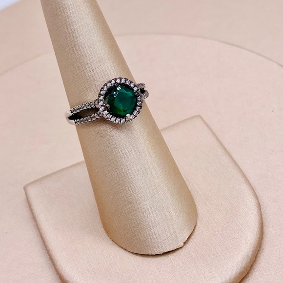 925 Sterling Silver Green & White Topaz Halo Ring - Picture 6 of 14